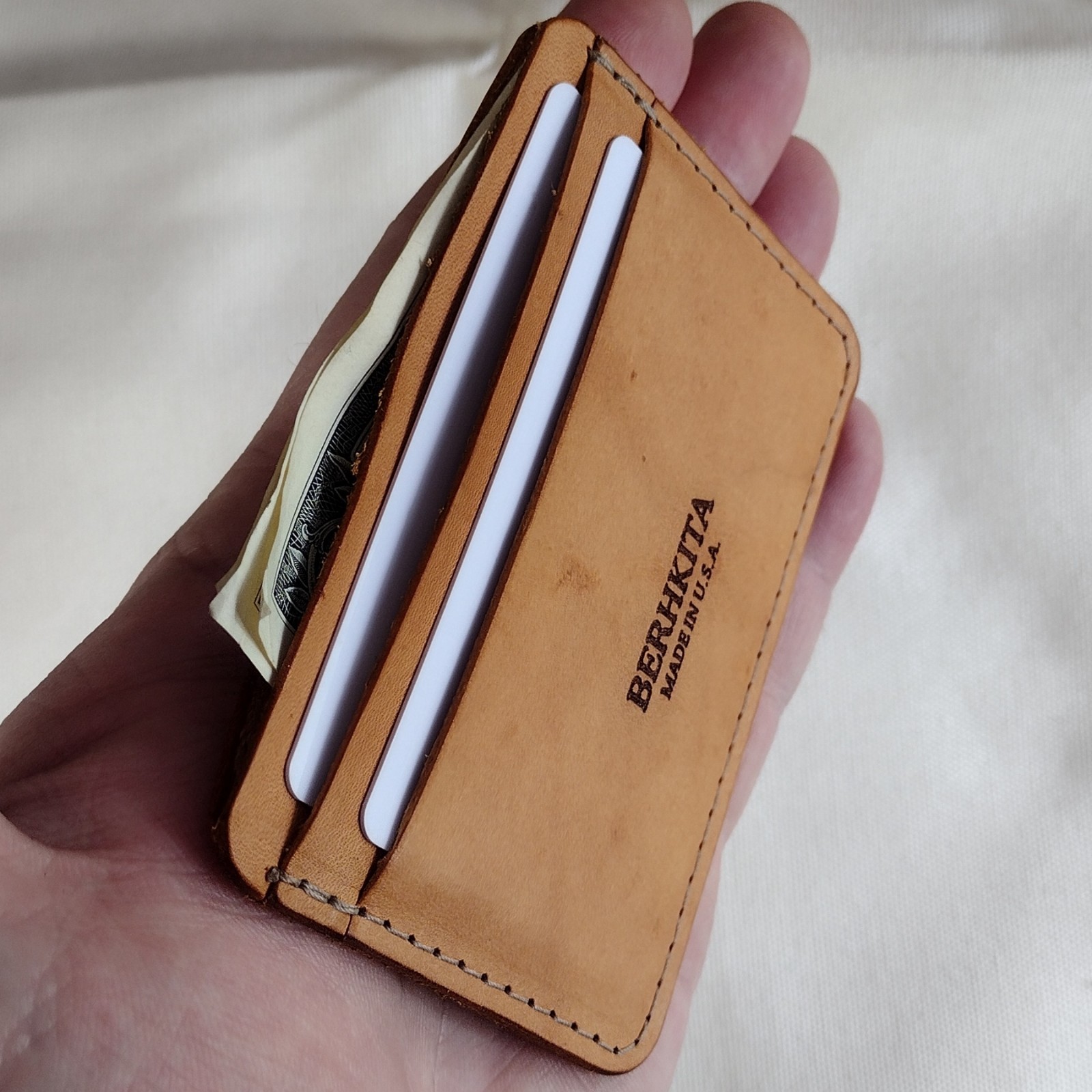 handmade 100% real leather card holder aged natural veg tan