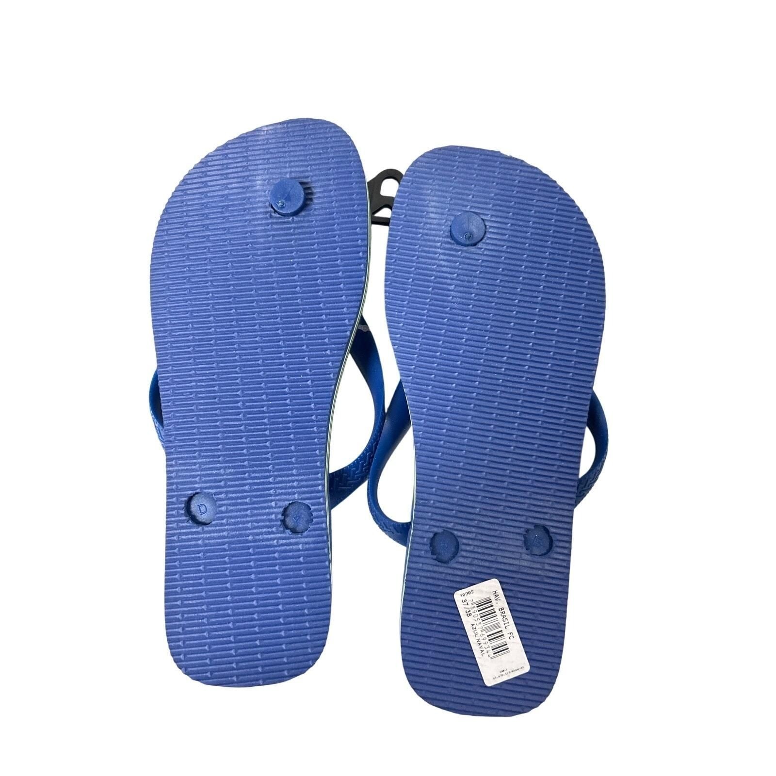 Havaianas Womens Flip Flops Size 6 Navy Brazil Flag Top Thong Sandals Slip-On