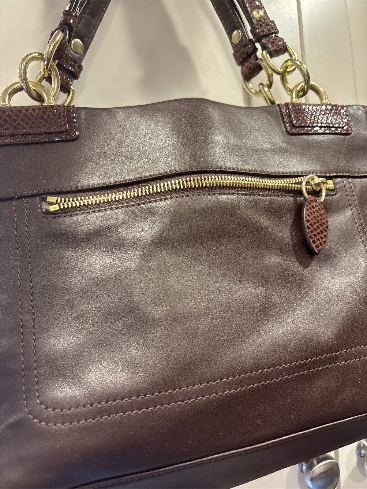 Coach Penelope Leather Carryall Snakeskin Accent Turn lock Bag F16531