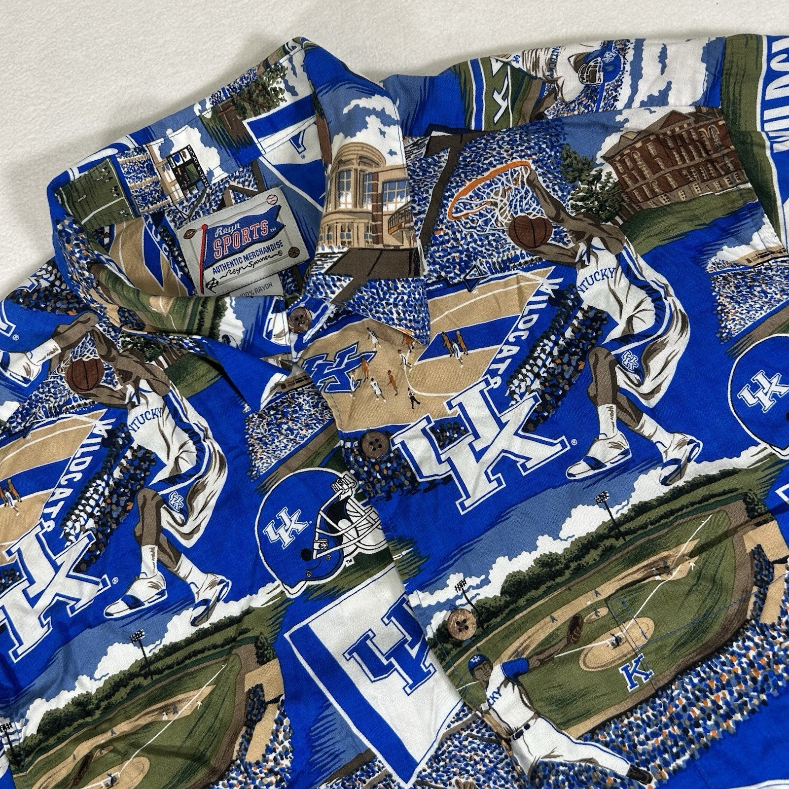 Reyn Spooner Sports Kentucky Wildcats Shirt Mens Large Blue Button Up Hawaiian