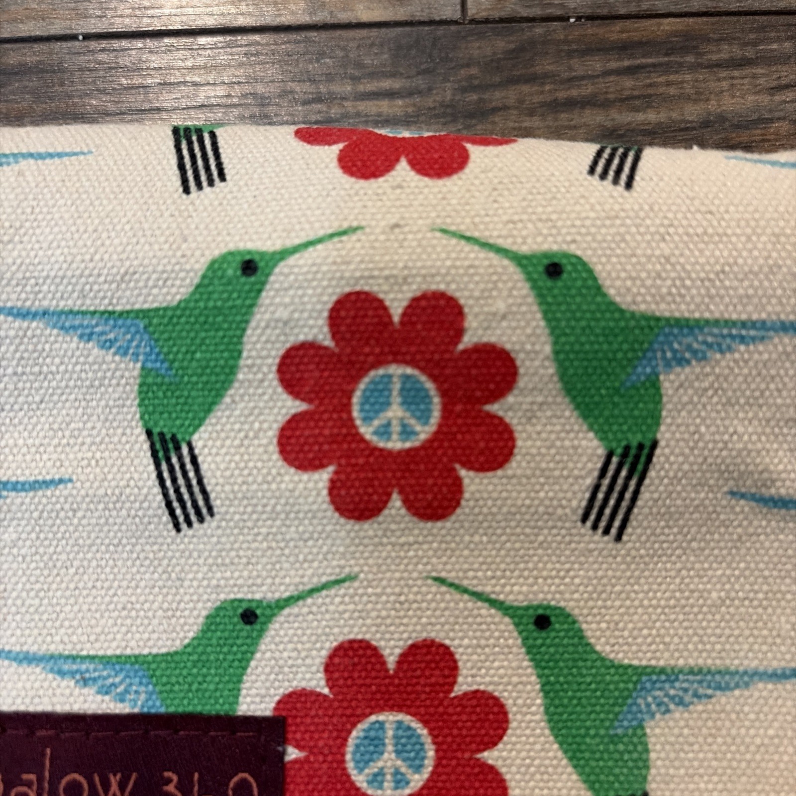 Bungalow 360 Green Hummingbird & Red Flower Print Peace Wristlet Bag Purse