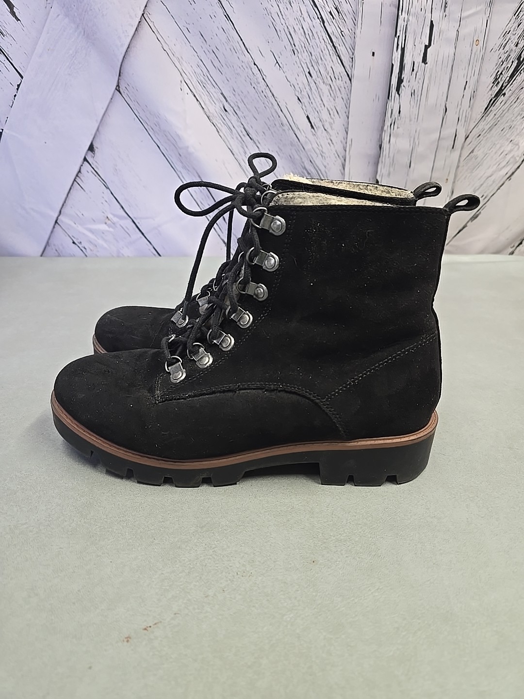 Cliffs Hiking Boots Black Faux Suede Size 9.5 M Wmns Lace Up Rugged Rubber Tread