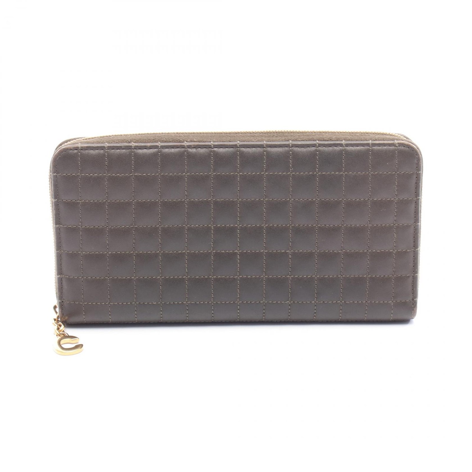 CELINE C charm large zipped wallet Around long purse 10B553BFL leather Khaki