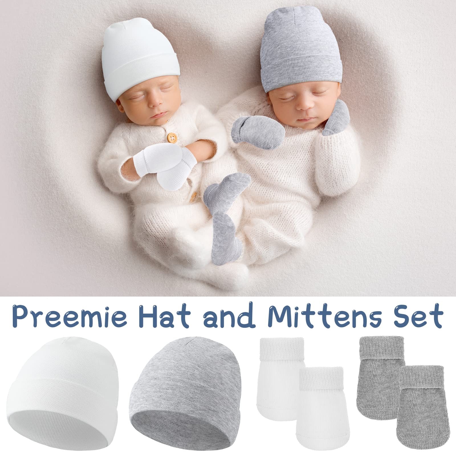 Hercicy 4 Pack Preemie Hat One Size, Black, White, Light Gray, Khaki