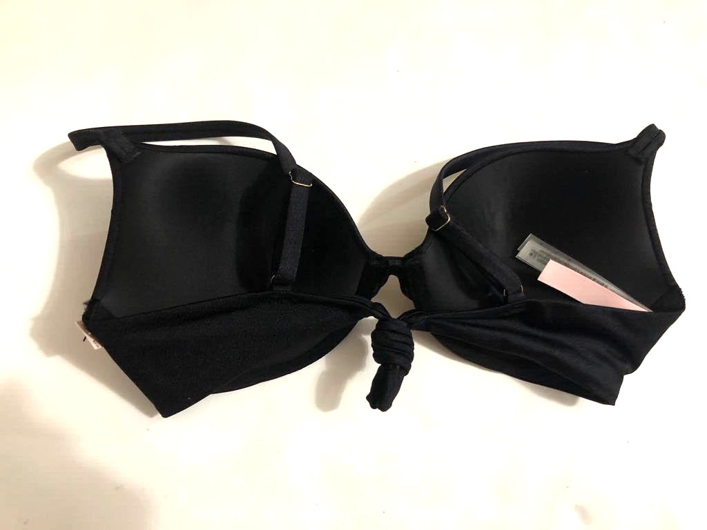 Victoria’s Secret Shine Rhinestone Trim Swim Push-Up Bikini Top Black NWT