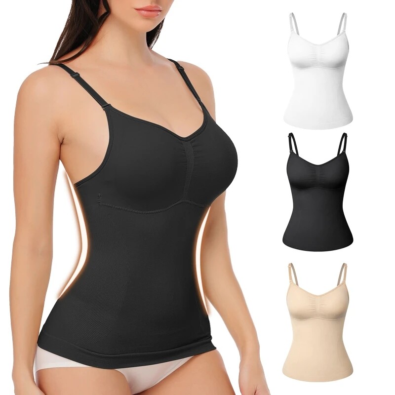 Women’s Slimming Body Shaper With Built in Bra Seamless Cami Tank Top Vest Shirt