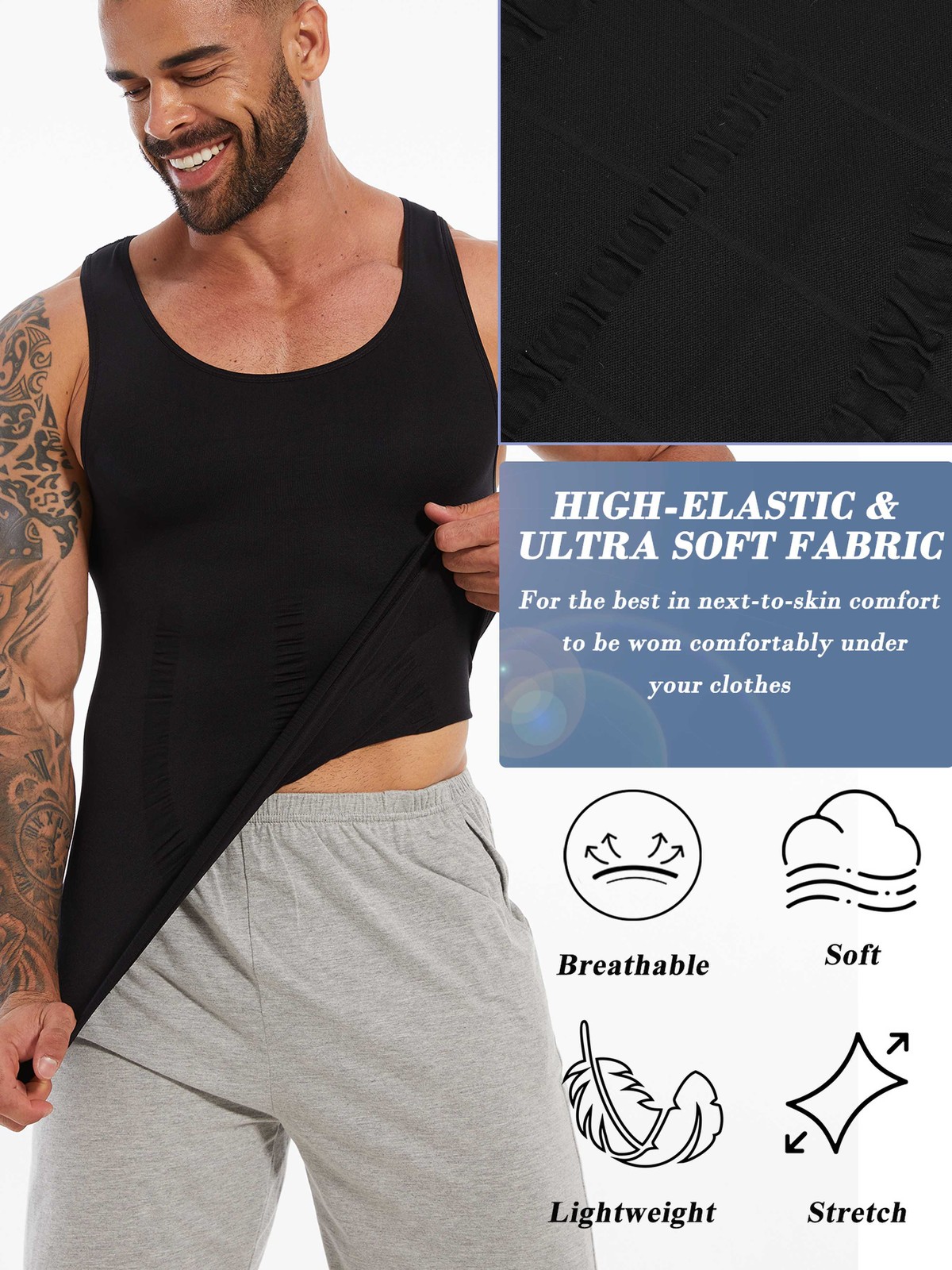 Mens Slimming Body Shaper Belly Chest Compression Vest Girdle Tank Tops T-Shirts
