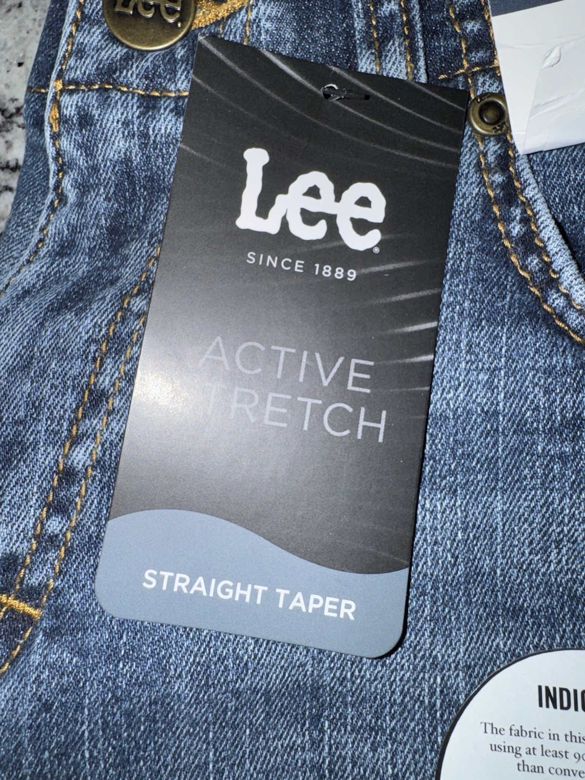 Lee Straight Taper Motion Flex Waistband Blue Jeans 32x34Stretch Cotton/Spandex,