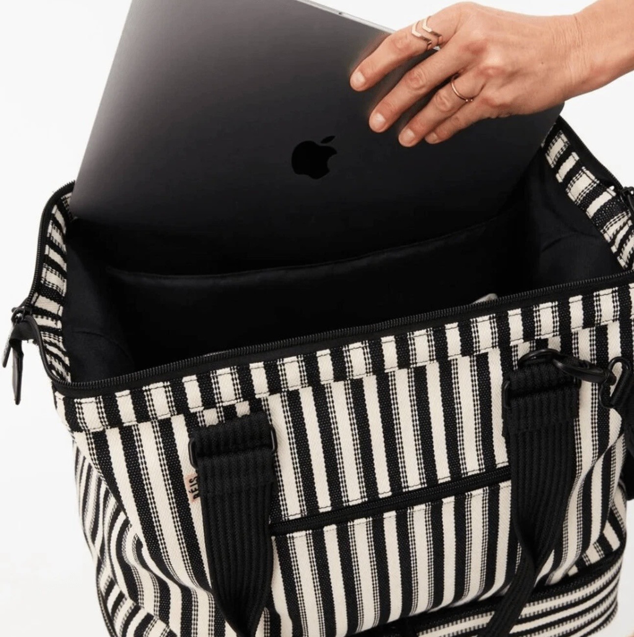 Beis Mini Weekender in Black Stripe