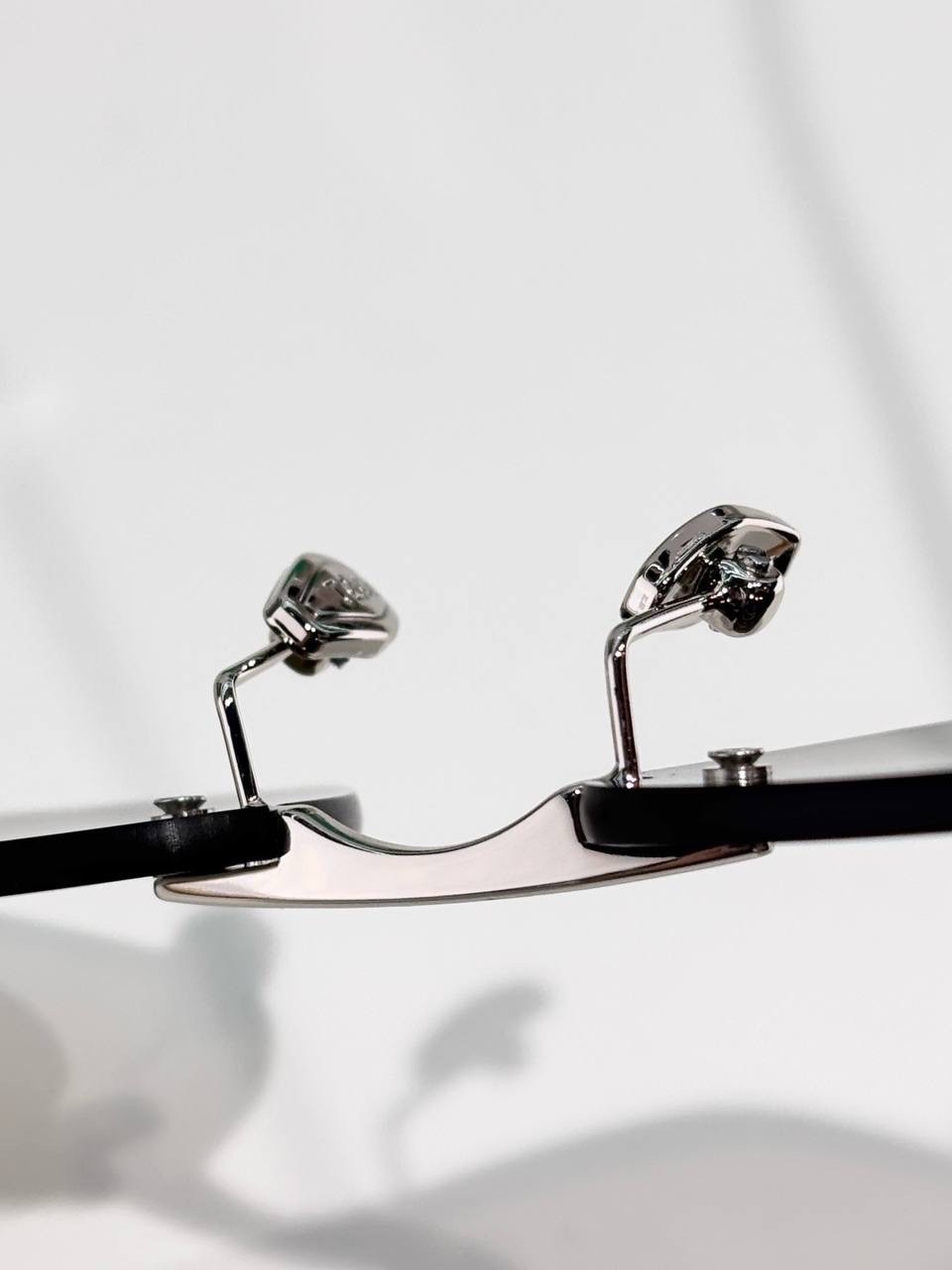 Tiffany & Co. Rimless Rectangle Sunglasses Silver Frame Brown Lenses Unisex Luxu