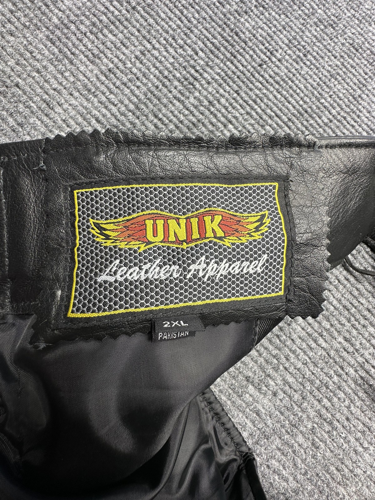 Unik Leather Chaps Mens 2XL Black Genuine Cowhide Motorcycle Biker Pants Riding