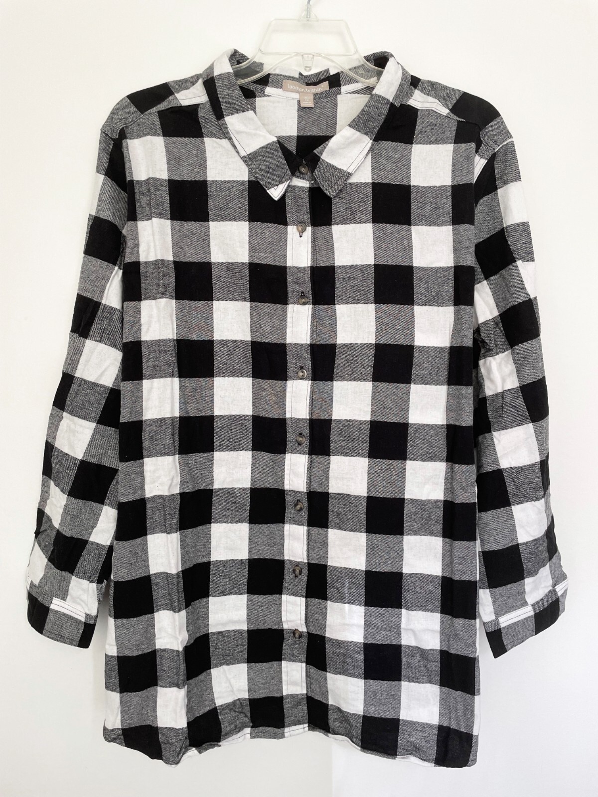 Women’s PLUS SIZE 3X 4X 5X 30/32 34/36 38/40 COTTON Plaid Flannel Shirt Top B&W
