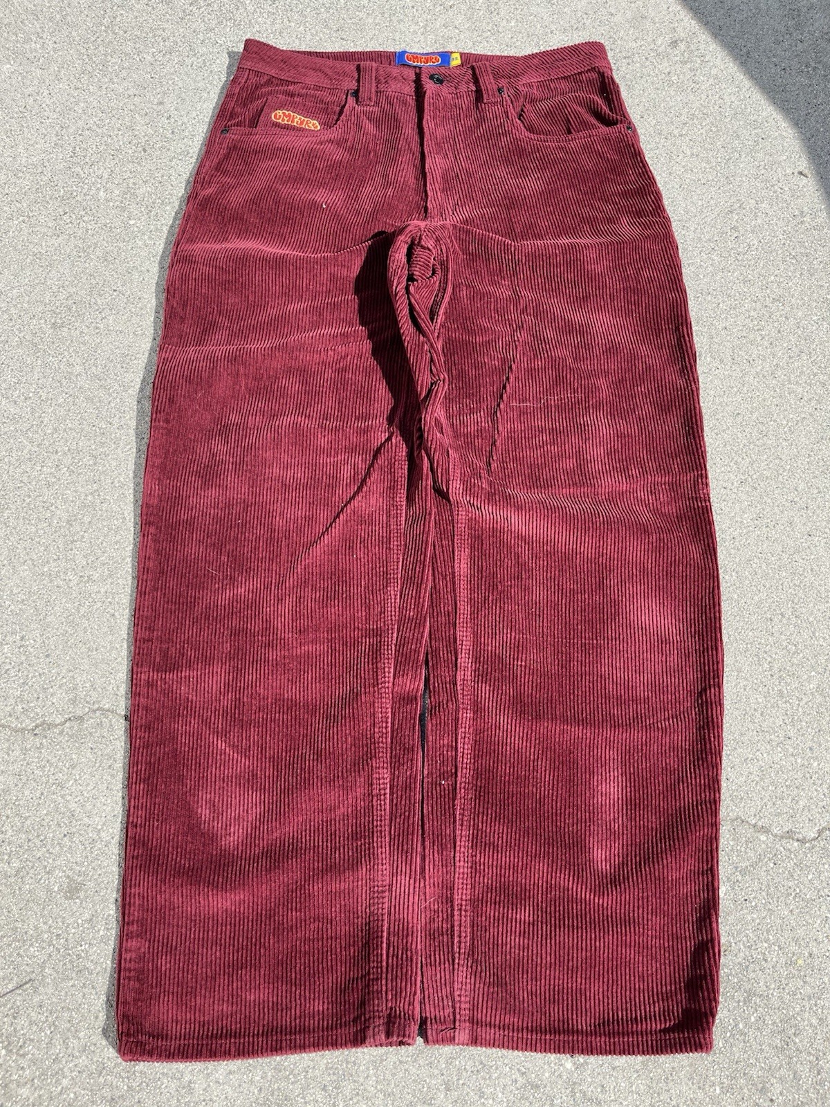 Empyre Men’s Red Corduroy Straight Fit Jeans 5-Pocket Logo Accents