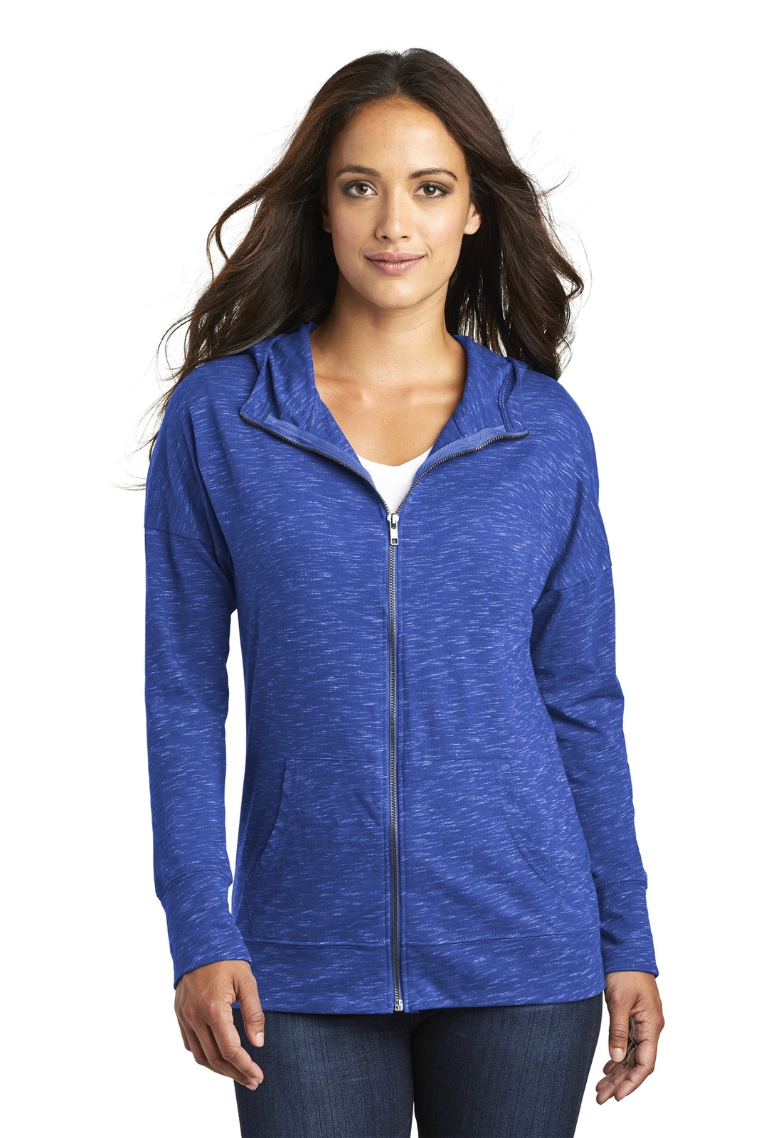 District DT665 Womens Long Sleeve Lightweight Medal Full Zip Hoodie With Pockets