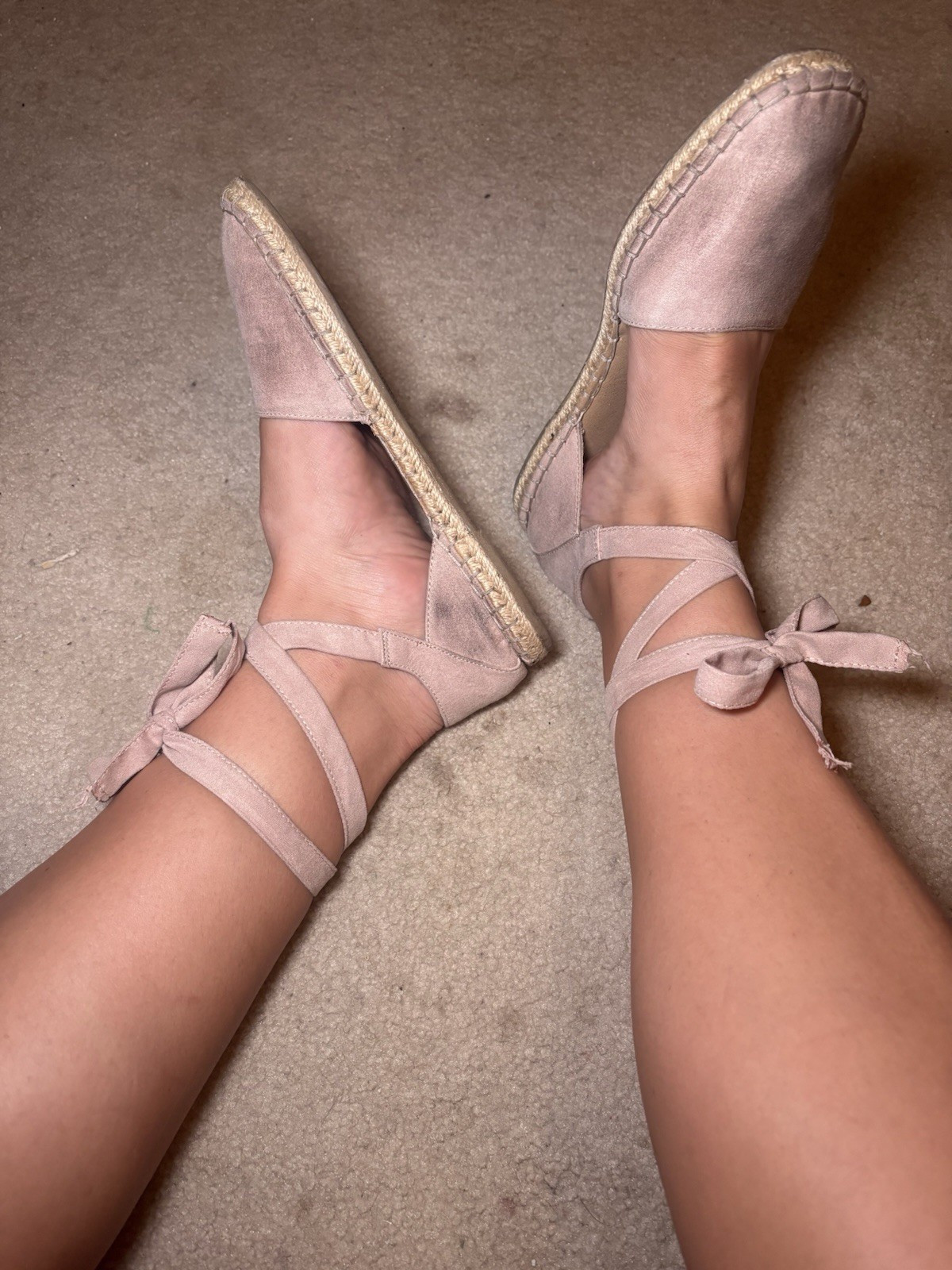 Women’s Pink Ballet Flats Ankle Wrap Tie Round Toe Synthetic Upper 8.5