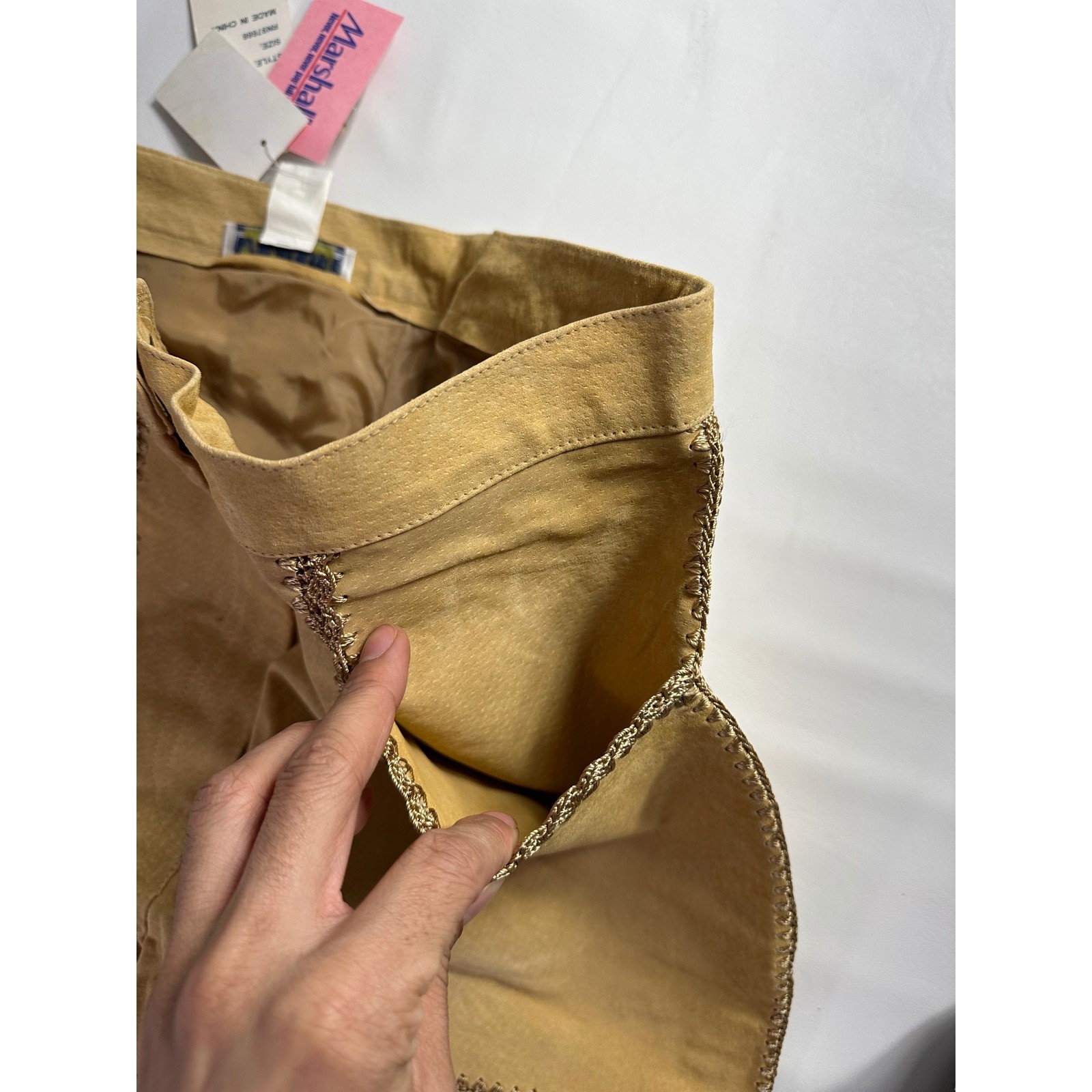 SMH Vintage Y2K Sz 14 30″ Waist Suede Patchwork Western Leather Pants Boho Flare