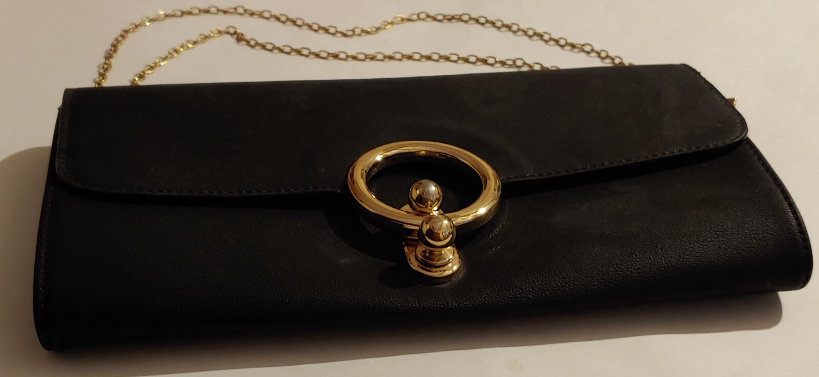 Shoulder Bag Black Faux Leather ( Snap As Shown ) Chain Strap – 12 in x 6 1/4 in