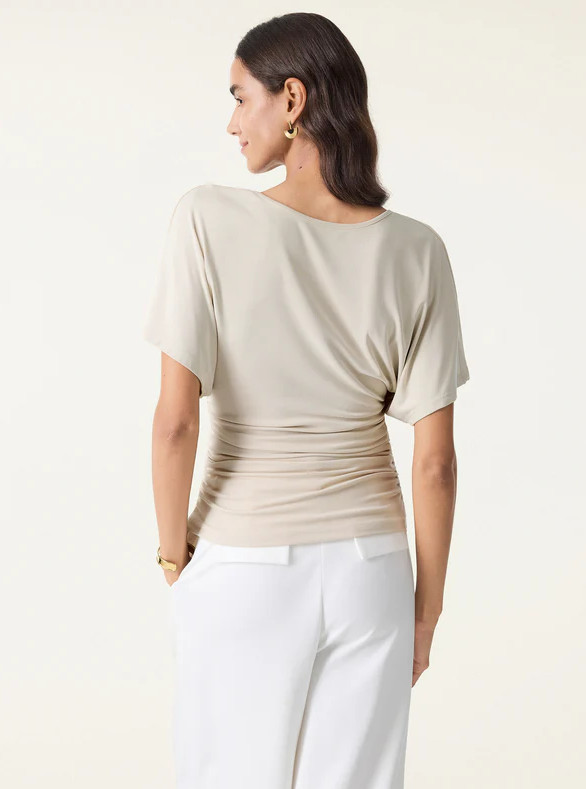 OGL Effortless Boatneck Batwing Sleeve Side Ruched Top, Morning Mist (NEW)
