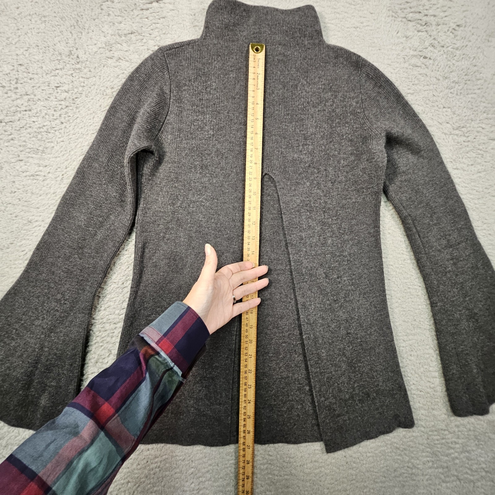 Robert Rodriguez V Back Sweater Womens M Gray Wool Cashmere Bell Sleeve Designer