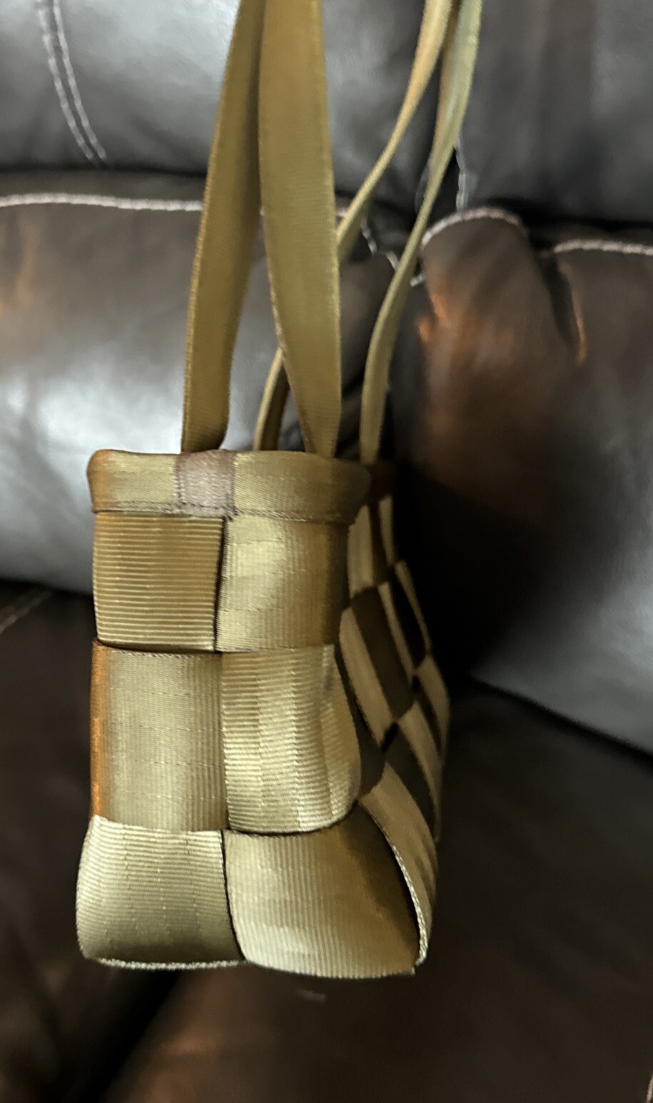 Harveys Original Seatbelt Bag Satchel Handbag Olive Green Army Rectangle EUC