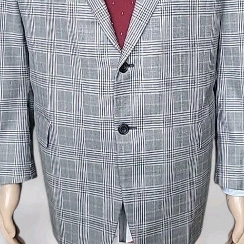 Hickey Freeman Blazer Mens 48 Gray Glen Check Plaid Lightweight Sport Jacket USA