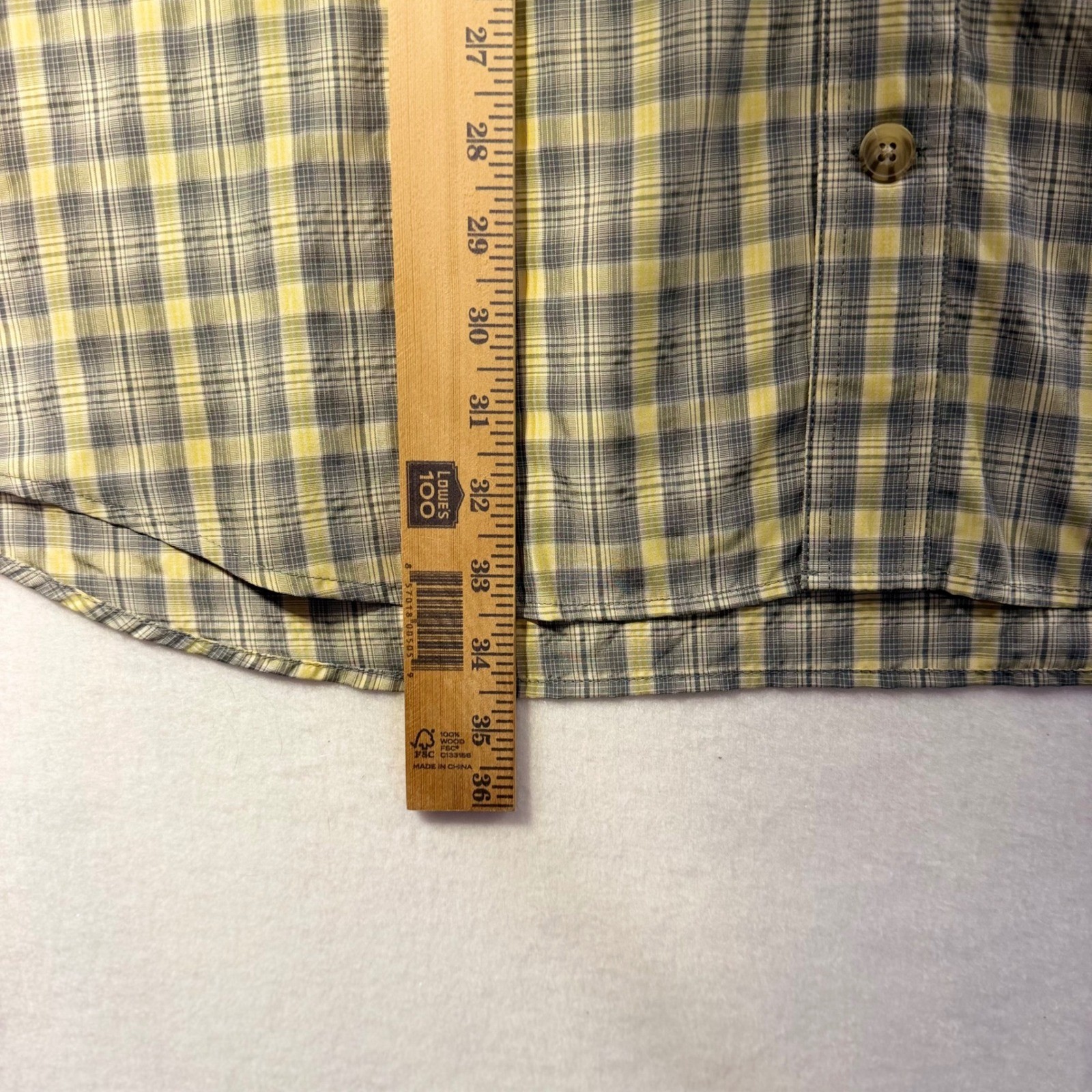 Duluth Trading Co Mens 2XL Plaid Short Sleeve Button Down Shirt Yellow Grey