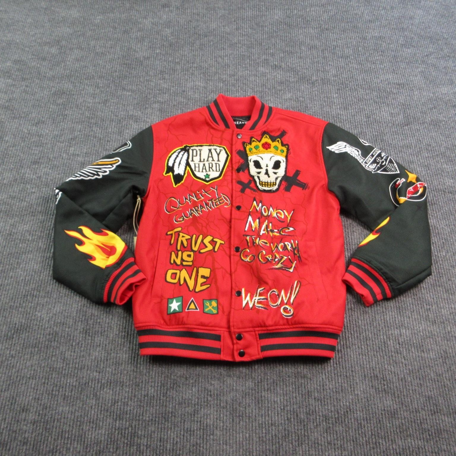 Reason Jacket Mens M Red Varsity Lined Pockets Embroidered Logo RER5-009 NWT