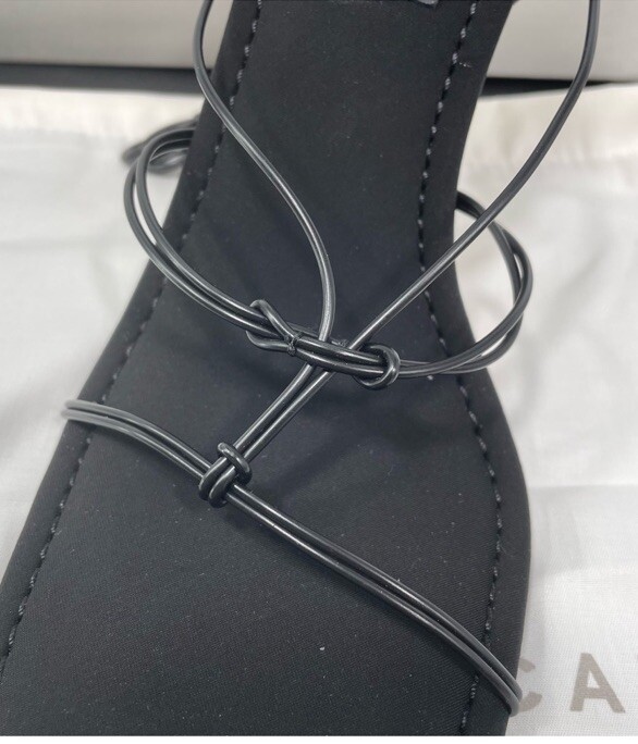 Good American Caged Neoprene Lace Up Sandals Square Sexy Square Heel Black 10