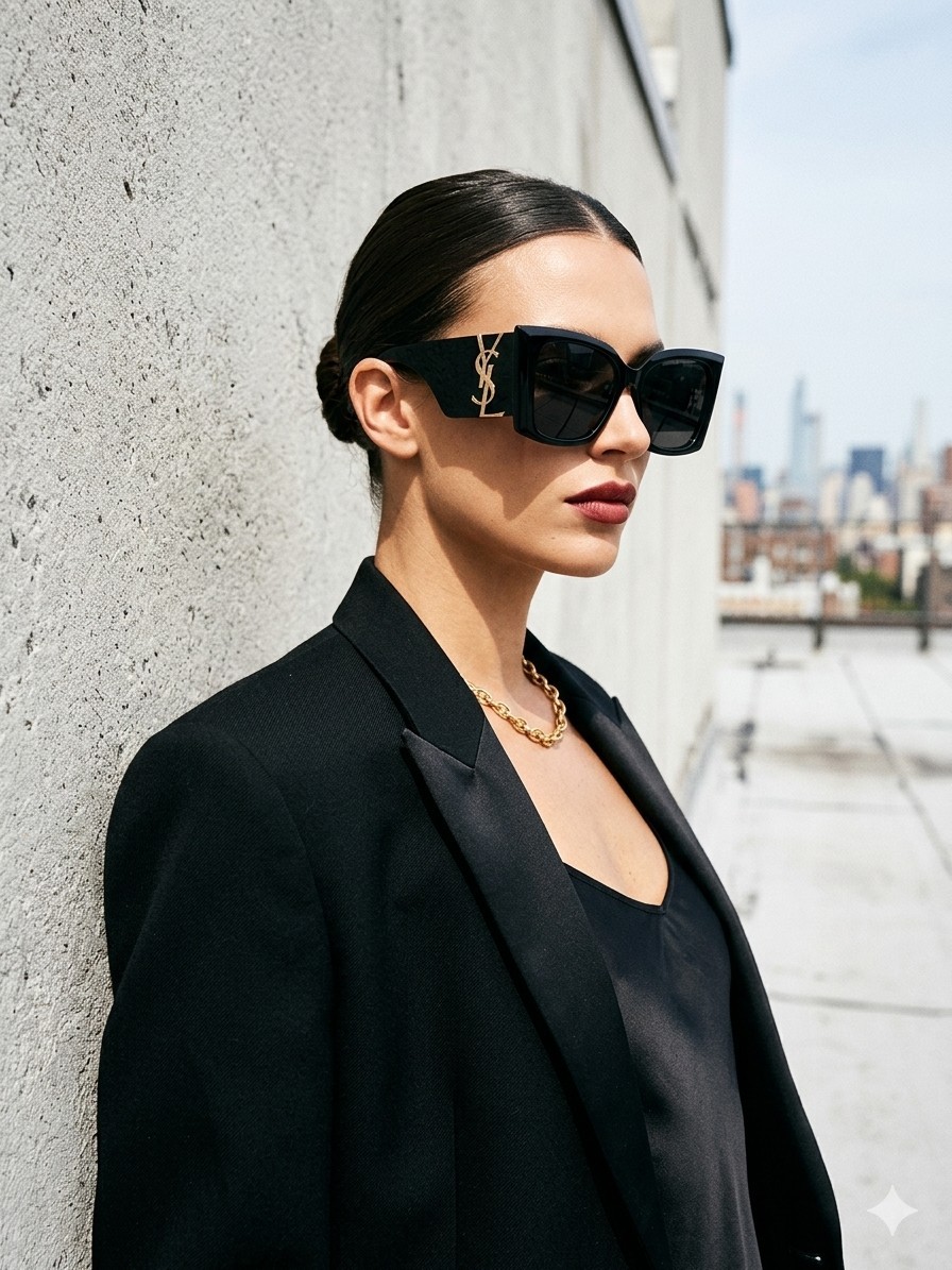 Saint Laurent Women’s Square Sunglasses Black Plastic Frame Black Tinted