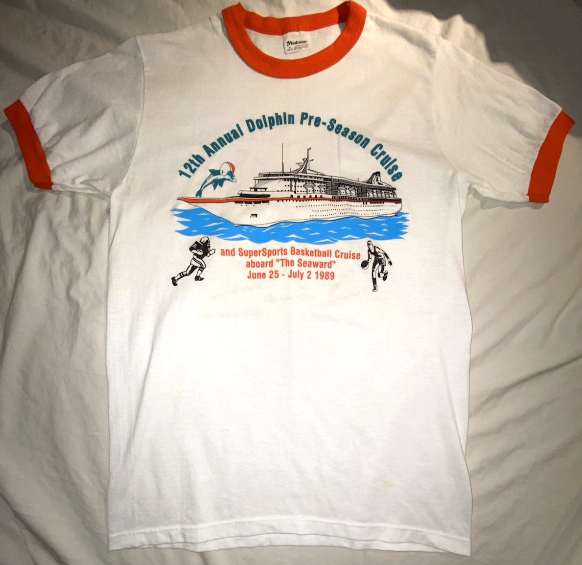 Vtg MIAMI DOLPHINS CRUISE T Shirt 80s Ringer USA MADE Men’s M Colorful RARE