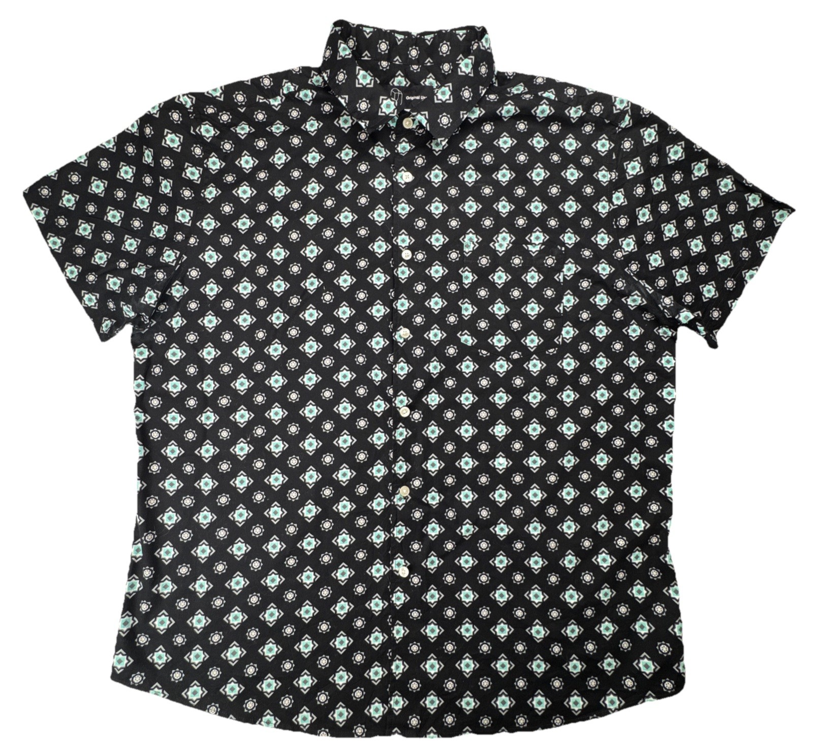 Original Use Mens Short Sleeve Shirt XL Cotton Geometric Medallion Casual Black