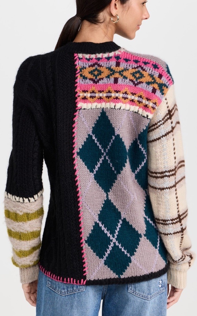 Lingua Franca Hutton Patchwork Crewneck Baby Alpaca Sweater Size XS