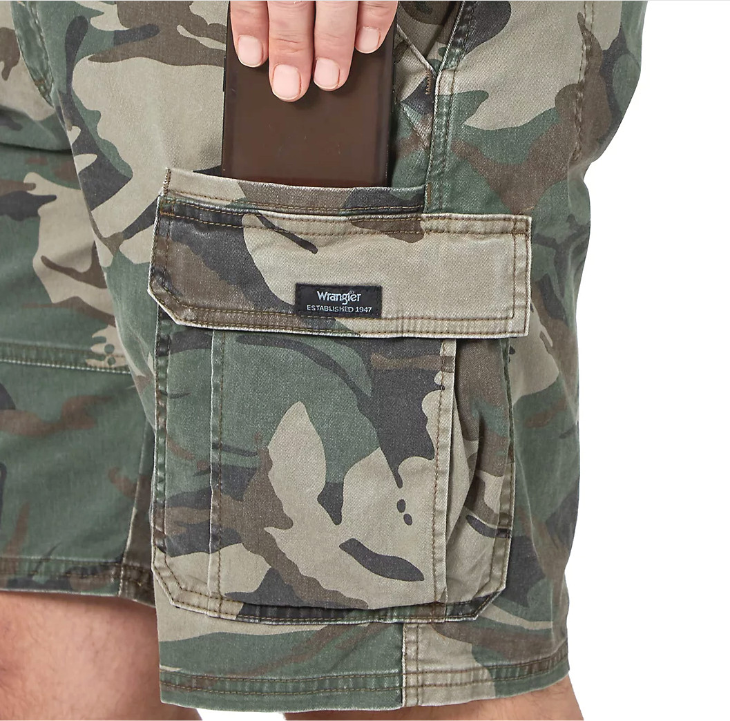 Men’s Wrangler Relaxed Fit Cargo Shorts w/ Stretch Green Brown Camo CHOOSE SIZE