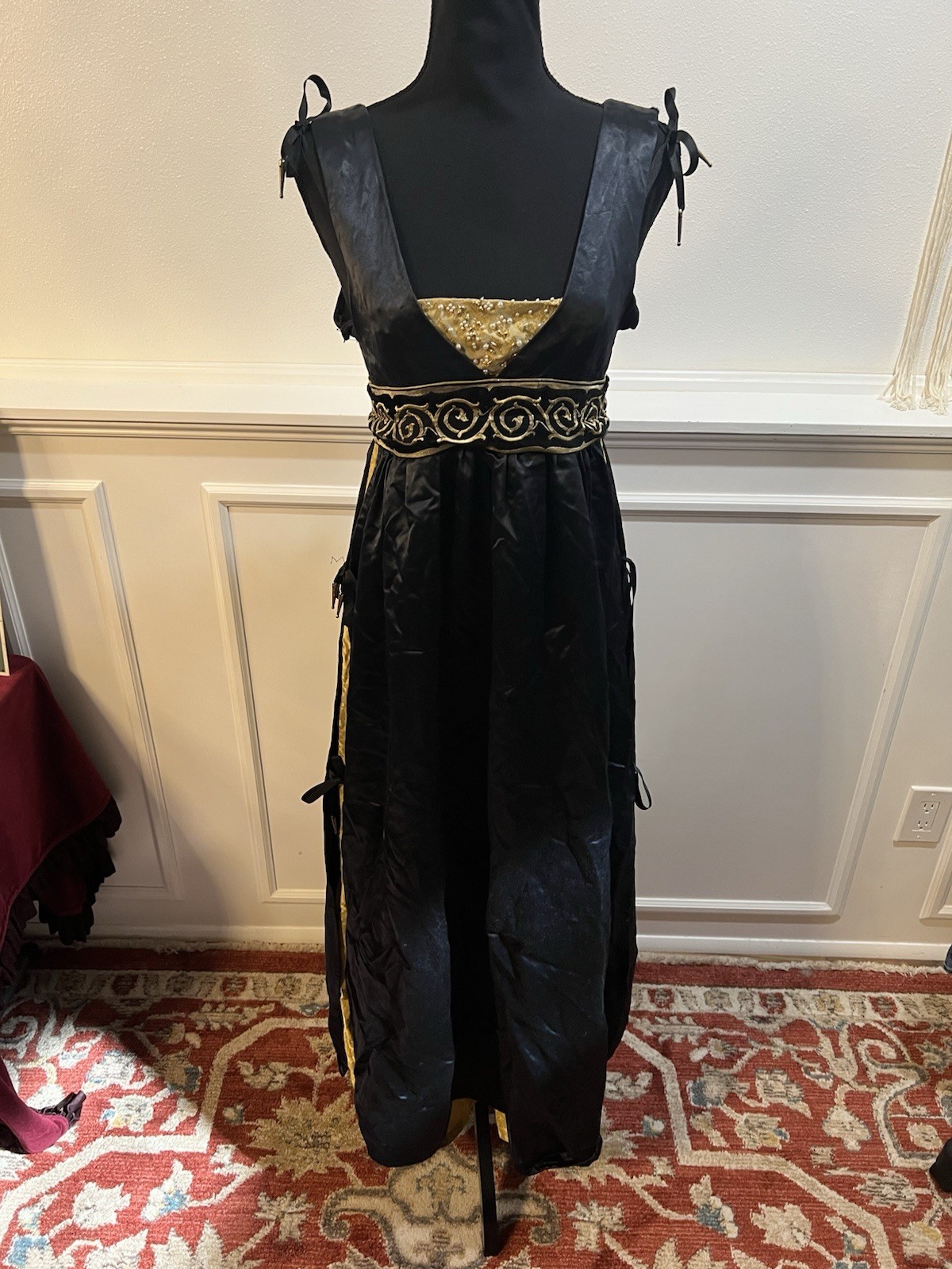 Medium Blue/Gold Satin Gothic Dress Medieval Renaissance Homemade Quality