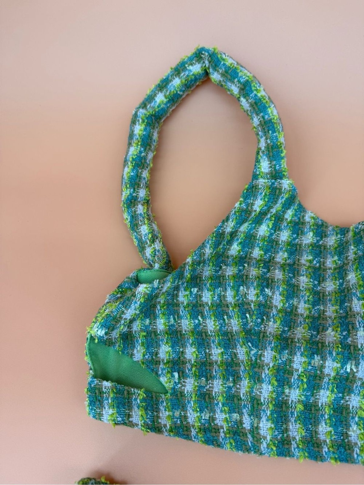 Brazilian Boutique Brand Aesthetic Green Tweed Crop Top and Shorts Set