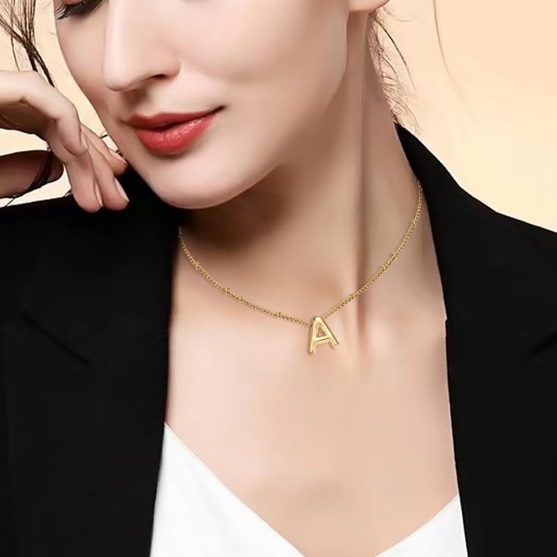BOLAGTIER Bubble Letter Necklace Gold Plated Balloon Initial Medium,