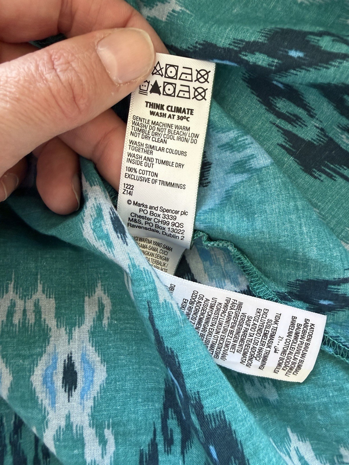 Marks & Spencer Teal Blue Green Puff Sleeve Midi Dress Size 14 Cotton Tiered