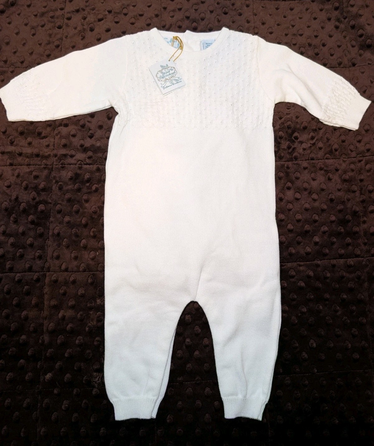 New Feltman Brothers Hand Embroidered 3 Month Knit Long Sleeve White Romper NWT