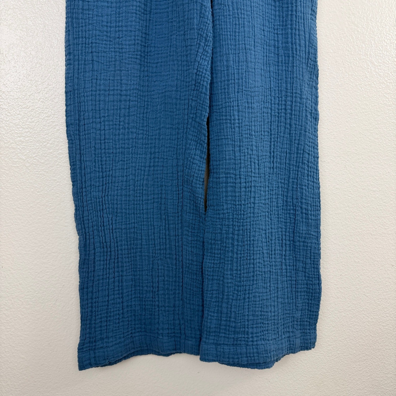 Eileen Fisher Pants Womens PP Blue Cotton Gauze Elastic Waist Wide Leg Casual *