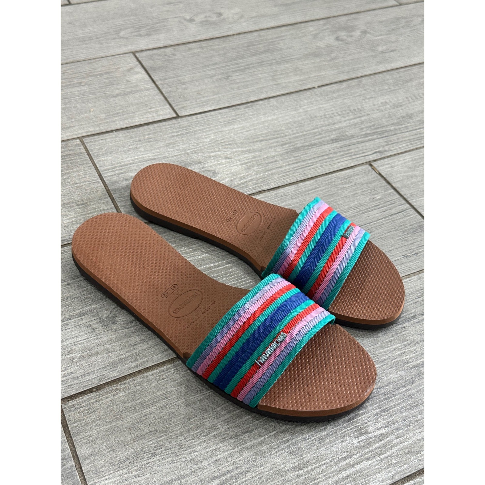 Havaianas You Malta Mix Multi Stripe Slide Sandals Women 11/12 New!