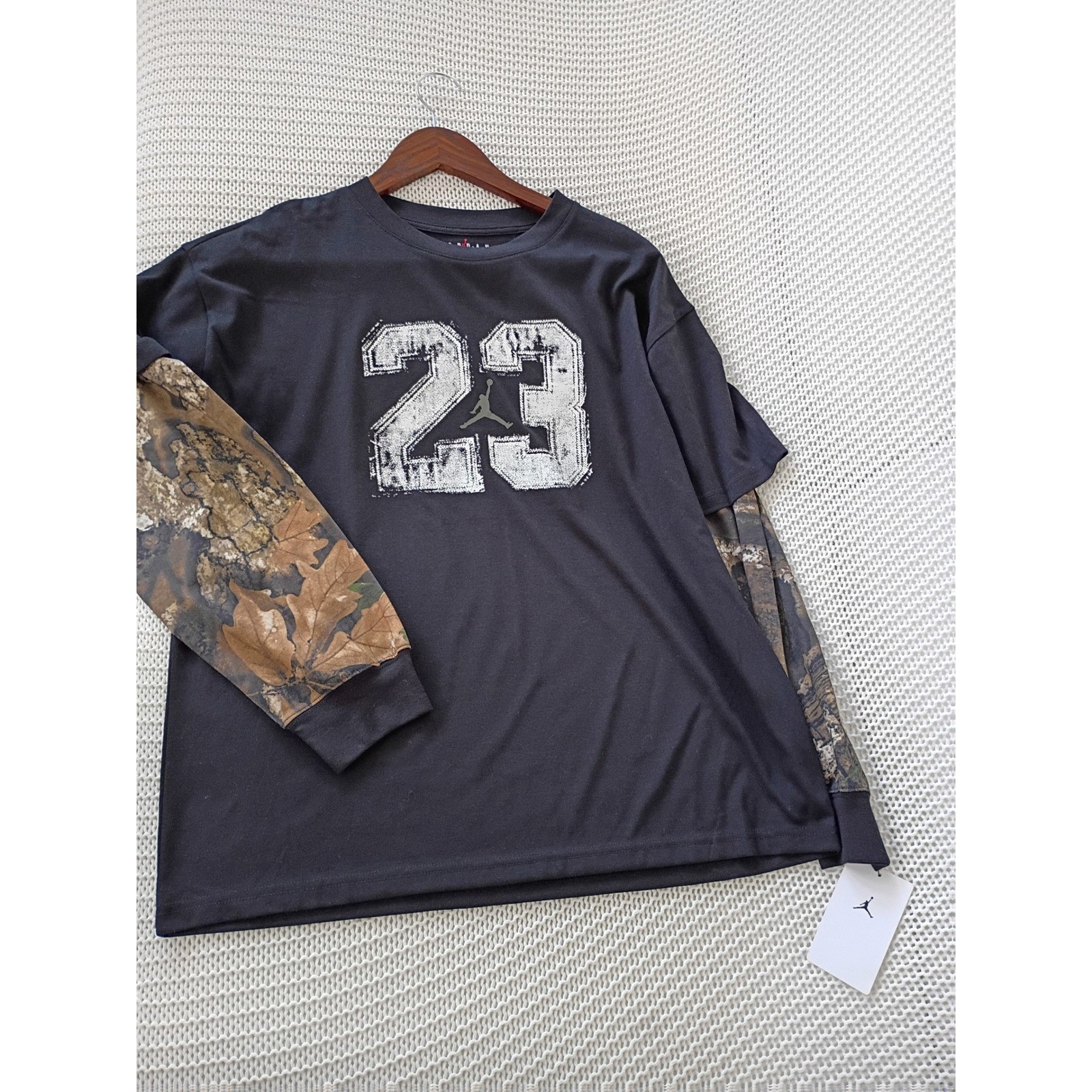 NWT Jordan Jumpman 23 Camo Layered Long Sleeve Graphic Tee Women M/L