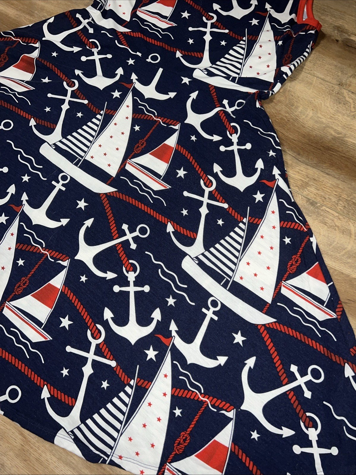 XL 18/20 16 LuLaRoe Nicki Dress Pockets Sleeveless Red/white/blue Anchor Sails