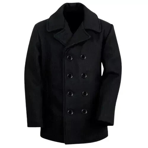 Mens US Navy Black Pea Coat Mens Wool Blend Double Breasted Jacket – Top Quality