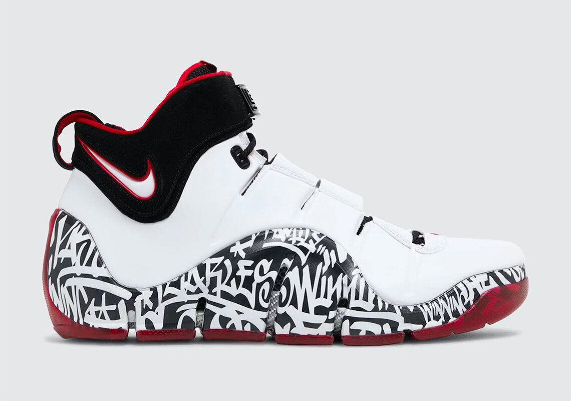 Nike Zoom LeBron IV 4 Graffiti 2023 White Red Black DJ4888-100 sz 9 Men’s