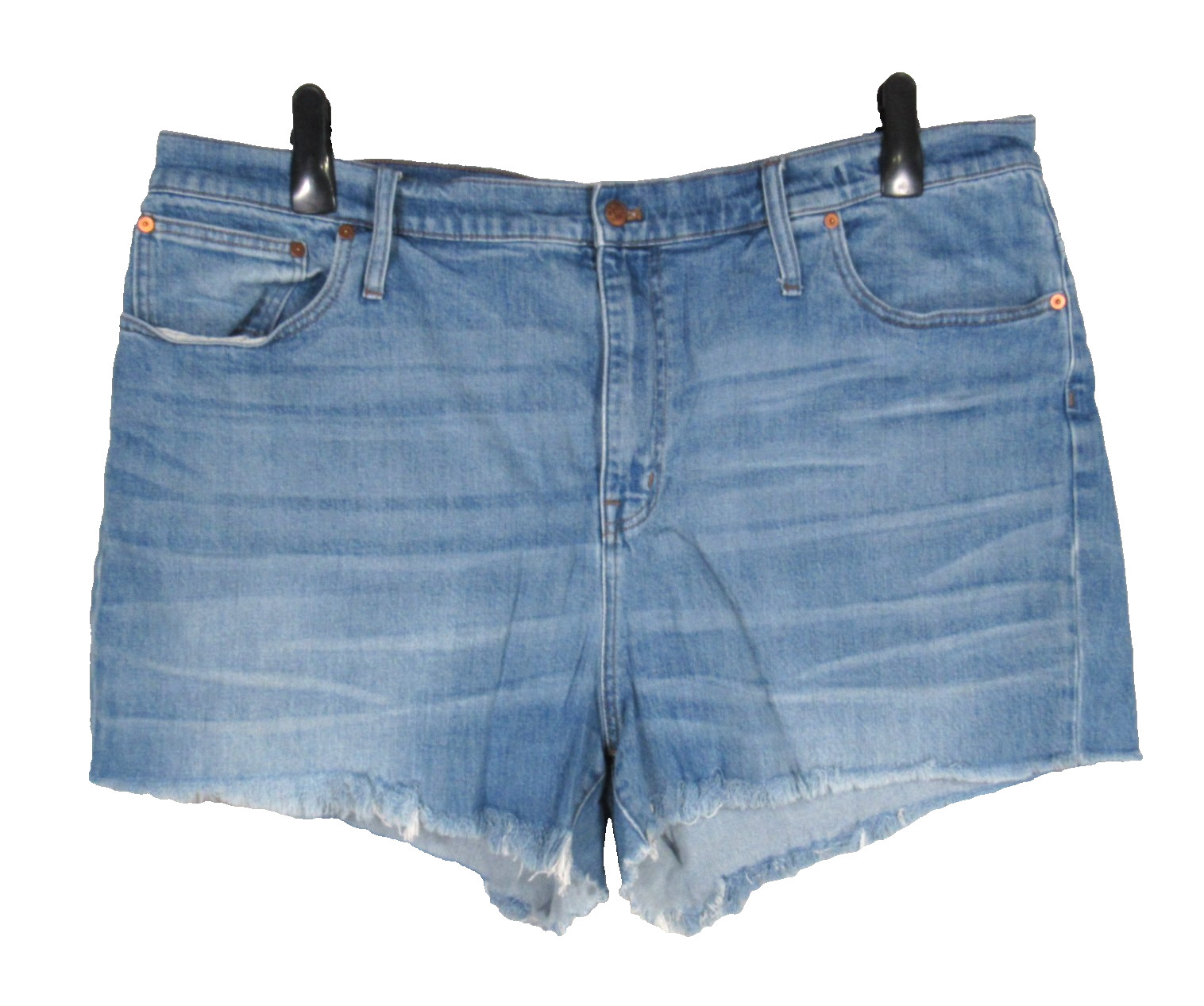 MADEWELL Medium Blue Denim HIGH-RISE SLIM 5-Pockets BOY JEANS Cut-Off Shorts 36