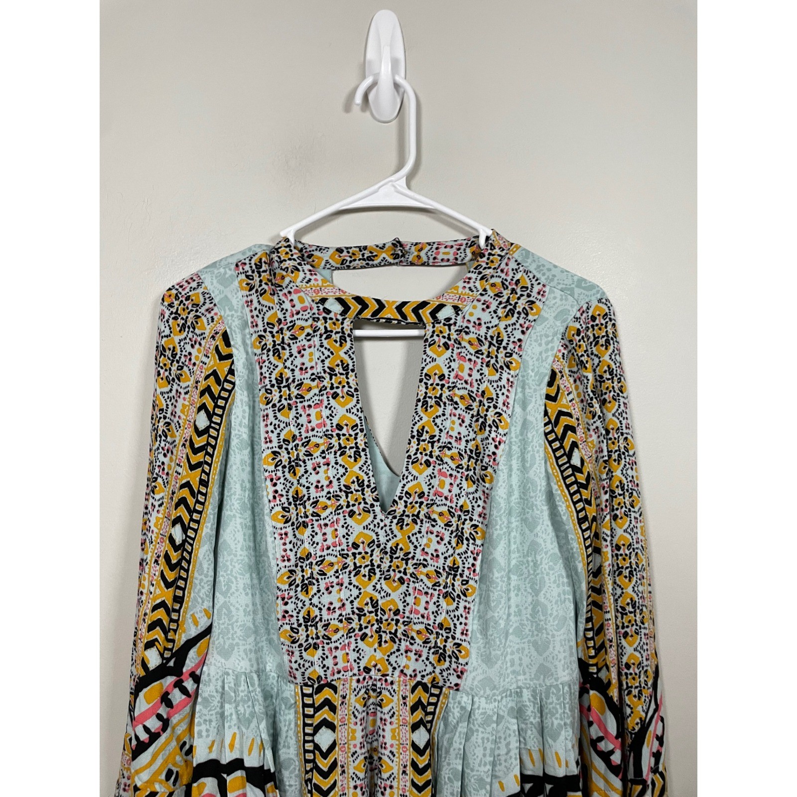 Free People Tegan Border Print Long Sleeve Mini Dress Size 2 Bohemian