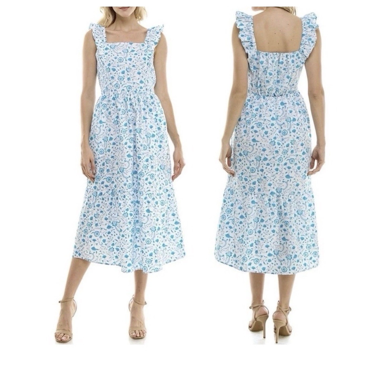 Draper James Blue Paisley Flutter Strap Smocked Midi Dress XL SP24DRW1448