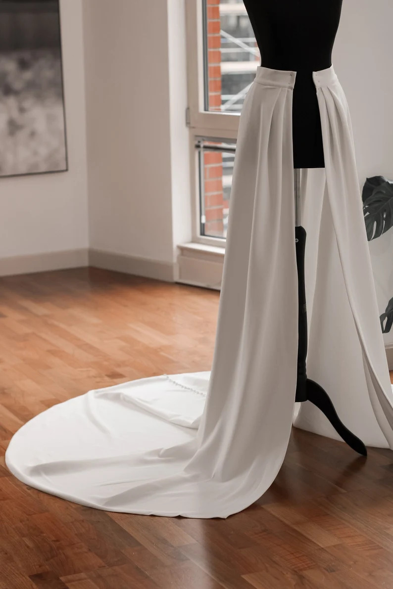 Classic Wedding Detachable Train White Ivory Satin Bridal Removable Overskirt