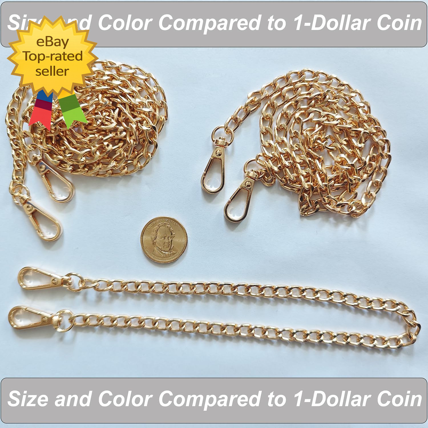Gold Metal Purse Chain Strap 3 Pack 16 36 48 Inch Bag Replacement Set Hard