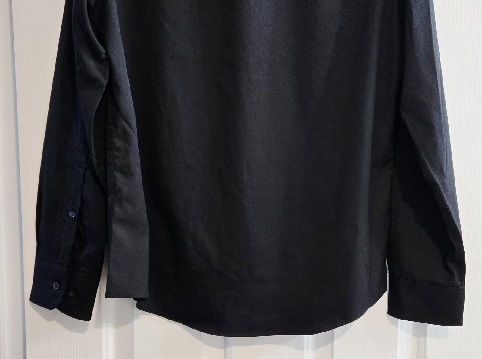 Perry Ellis Shirt Medium Black Banded Collar Untucked Slim Fit Stretch Modern